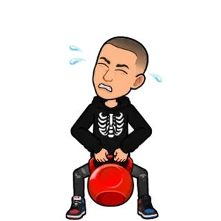 🌟 1443e1e2 bitmoji, exercise, kettlebell, sweat, skeleton telegram sticker