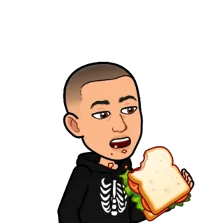 🌟 1d0446e1 bitmoji, skeleton, sandwich, cartoon, face, food telegram sticker