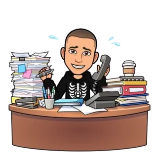 🌟 ebe1977c cartoon, office, desk, busy, paperwork, phone telegram sticker