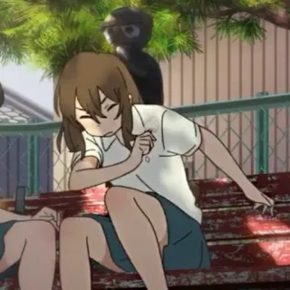 🎗 ca805751 Anime, Chica, Sentada, Parque, Animación telegram sticker