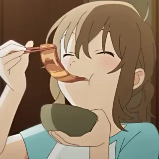 🎗 fe82b99a comiendo, palillos, comida, anime, chica, tazón, persona telegram sticker
