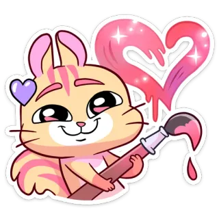 ❤️ 2fbd04e2 gatto, carino, dipinto, cuore, cartone animato, animale, arte, adesivo telegram sticker