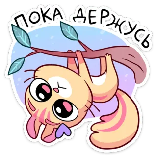 🙃 9c8d2bd3 ПОКА ДЕРЖУСЬ gatto, appeso, ramo, carino, cartone animato, adesivo, animale telegram sticker