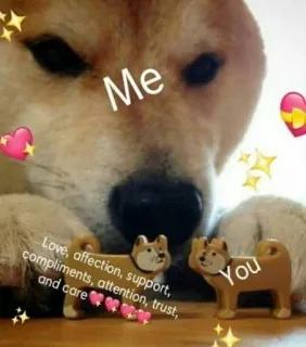 💕 99a0bec2 Me
Love, affection, support,
compliments, attention, trust,
and careрiпр
You anjing, meme, cinta, kasih sayang, dukungan, pujian, perhatian, kepercayaan, perawatan telegram sticker