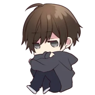 💖 981e3108 Anime, Sedih, Kesepian, Anak laki-laki, Kartun, Duduk, Chibi telegram sticker
