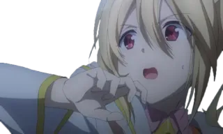 😱 56baee99 anime, rambut pirang, mata merah, terkejut, gadis anime, ketakutan telegram sticker