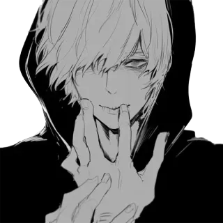 🙂 d487a532 Anime, Felpa con cappuccio, Personaggio, Bianco e nero, Disegno telegram sticker