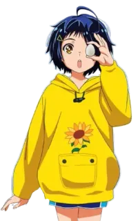 😲 a002ddb2 anime, girl, yellow hoodie, sunflower, egg, japanese animation telegram sticker