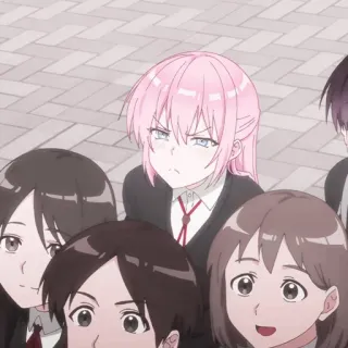 🍬 88302b55 anime, pelo rosa, uniforme escolar, grupo, estudiantes telegram sticker