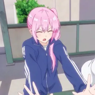 📎 051b4b1a anime meisje, roze haar, schooluniform, cartoon, tiener, student whatsapp sticker