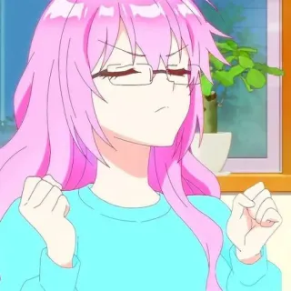 📎 b02a8a9a Anime, Roze haar, Bril, Cartoon, Gefrustreerd whatsapp sticker