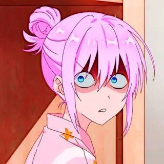 📎 b2a10933 anime, meisje, roze haar, geschrokken, uitdrukking whatsapp sticker
