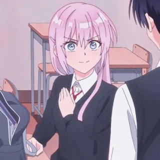 📎 b713e738 Anime, Schoolmeisje, Roze haar, Cartoon whatsapp sticker