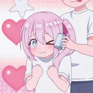 📎 ce111e63 Anime, Meisje, Leuk, Cartoon, Harten, Roze haar, Emotioneel whatsapp sticker