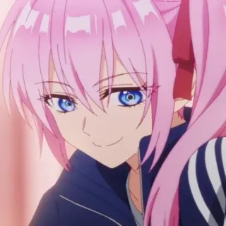 ☁️ a0f2bec5 anime, pink hair, blue eyes, girl, cartoon whatsapp sticker