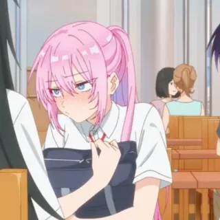 ☁️ bb551af0 anime, school uniform, pink hair, cartoon, female, cute, girl whatsapp sticker