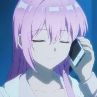 ☁️ d67cacec anime, girl, pink hair, phone, smile, calling whatsapp sticker