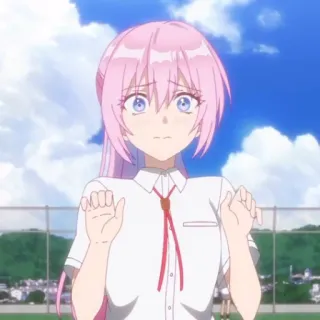 ☁️ f54daeea anime, girl, pink hair, school uniform, worried, cartoon whatsapp sticker