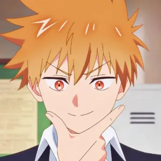 🎭 d3f88e7b Anime, Anak laki-laki, Rambut oranye, Berpikir, Menyeringai, Nakal telegram sticker