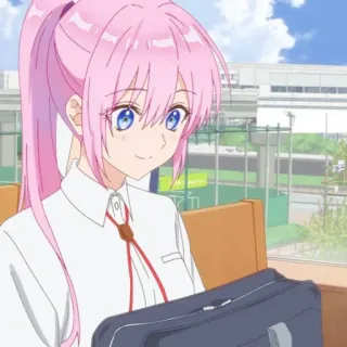 🍧 2353a435 动漫, 女孩, 粉色头发, 可爱, 校服, 学校, 学生, 蓝色眼睛 telegram sticker