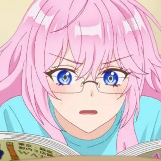 🍧 bdd82a55 动漫, 女孩, 粉色头发, 眼镜, 可爱, 阅读 telegram sticker