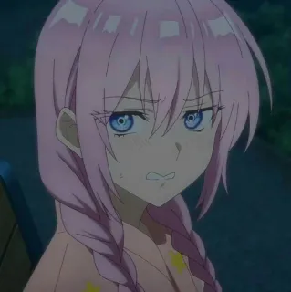 🦭 0ef41a54 애니메이션, 분홍 머리, 여자, 귀여운, 볼 빨개짐, 표정 telegram sticker