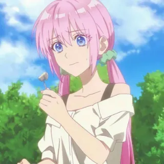 🦭 116c358f 애니메이션, 여자, 분홍 머리, 귀여운, 먹는, 만화 telegram sticker