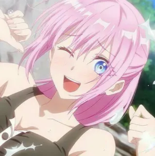 🦭 2eab14a7 애니메이션 소녀, 분홍 머리, 윙크, 웃는, 명랑한 telegram sticker