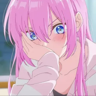 🦭 927db7ac 애니메이션, 소녀, 귀여운, 분홍 머리, 볼 빨개짐, 수줍은 telegram sticker