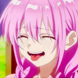 🦭 a4f1f3c5 애니메이션, 분홍 머리, 여자, 혀 내밀기, 귀여운, 행복한 telegram sticker