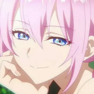 🦭 fc15101c 애니메이션 여자, 분홍 머리, 파란 눈, 미소, 귀여운, 애니메이션, 만화 telegram sticker