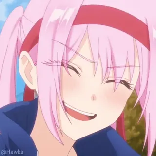 😁 614b6edf аниме, мультфильм, розовые волосы, улыбается, девушка, счастливая, анимация telegram sticker