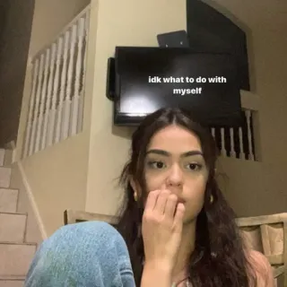 😡 46d2d0a1 idk what to do with myself 女性, 座る, 階段, 退屈, 女の子, 屋内 telegram sticker