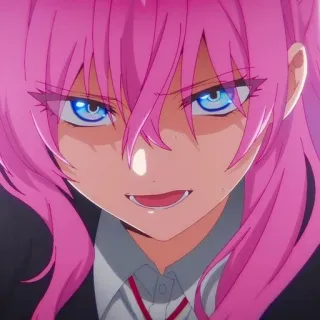 😈 072d62f4 애니메이션, 분홍 머리, 여자, 화난, 짜증난, 파란 눈, 귀여운 telegram sticker