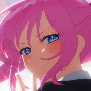 😊 306c0ba6 애니메이션, 여자, 분홍 머리, 브이, 미소 telegram sticker