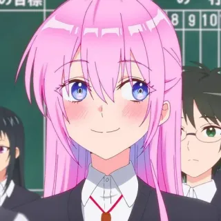 😊 31b9dc35 애니메이션, 만화, 핑크 머리, 여성, 교복, 귀여운, 행복한 telegram sticker