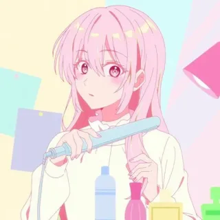 😲 b1bc79a2 애니메이션, 분홍 머리, 여자, 뷰티, 헤어 케어, 헤어 스트레이트너 telegram sticker