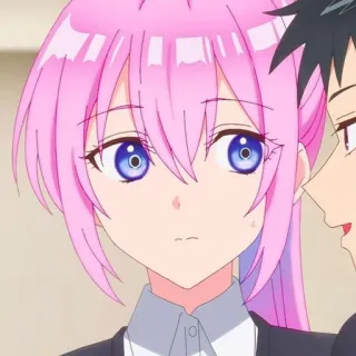 😕 cfe072db 애니메이션, 여자, 분홍색 머리, 파란 눈, 만화, 캐릭터, 귀여운 telegram sticker