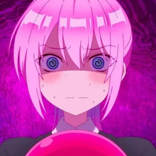 😵‍💫 deed75a7 애니메이션, 분홍 머리, 표정, 충격, 만화 telegram sticker