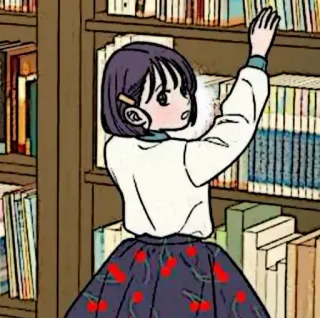 📱 048669e7 meisje, bibliotheek, boekenkast, reiken, schattig, anime, cartoon telegram sticker