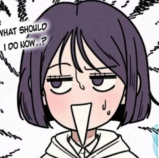 📱 517a659a WHAT SHOULD I DO NOW..? vraag, cartoon, verveeld, schattig, meisje, bezorgd telegram sticker