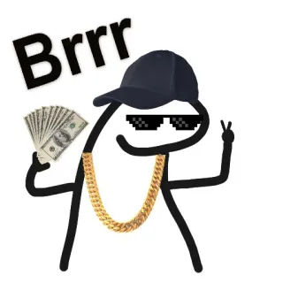 😎 3c14e0c7 Brrr Cartoon, Geld, Strichmännchen, Goldkette, Kappe, Sonnenbrille, Brrr telegram sticker