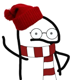 😐 5ff31f2e strichmännchen, cartoon, hut, schal, winter, brille telegram sticker