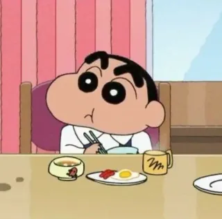 🐧 f84422d9 Shin-chan Shin-chan, anime, cartoon, food, eating, breakfast, chopsticks, table telegram sticker