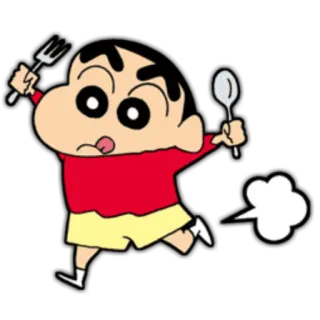 💨 e017129b Shin-chan 卡通, 动漫, 蜡笔小新, 叉子, 勺子, 跑步 telegram sticker