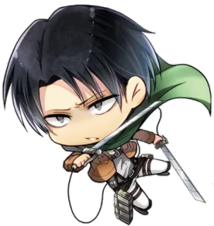 😤 c7588d86 Levi Ackerman Attack on Titan Аниме, Атака титанов, Леви Аккерман, Чиби, Меч, Военные telegram sticker