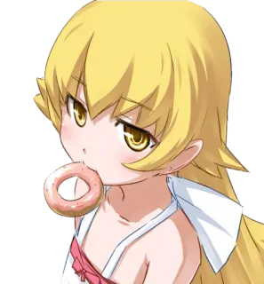 🍩 c768beb6 Shinobu Oshino Monogatari anime, desenho animado, donut, menina, shinobu, oshino whatsapp sticker