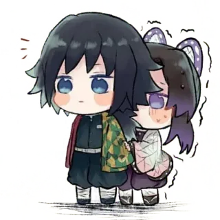 🦋 07327606 Giyu Tomioka Demon Slayer 애니메이션, 귀멸의 칼날, 치비, 토미오카 기유, 코쵸 시노부 telegram sticker