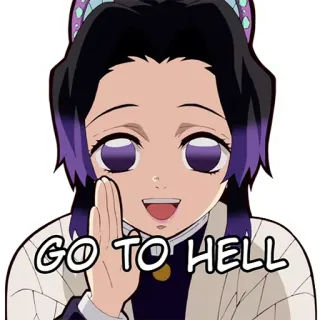🙂 d20088e7 Shinobu Kocho Demon Slayer GO TO HELL Anime, Demon Slayer, Shinobu Kocho, Ofensivo, Texto telegram sticker