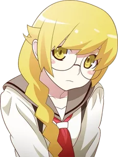 ❓ 07a6e530 Anime, Fille, Uniforme scolaire, Blonde, Lunettes whatsapp sticker